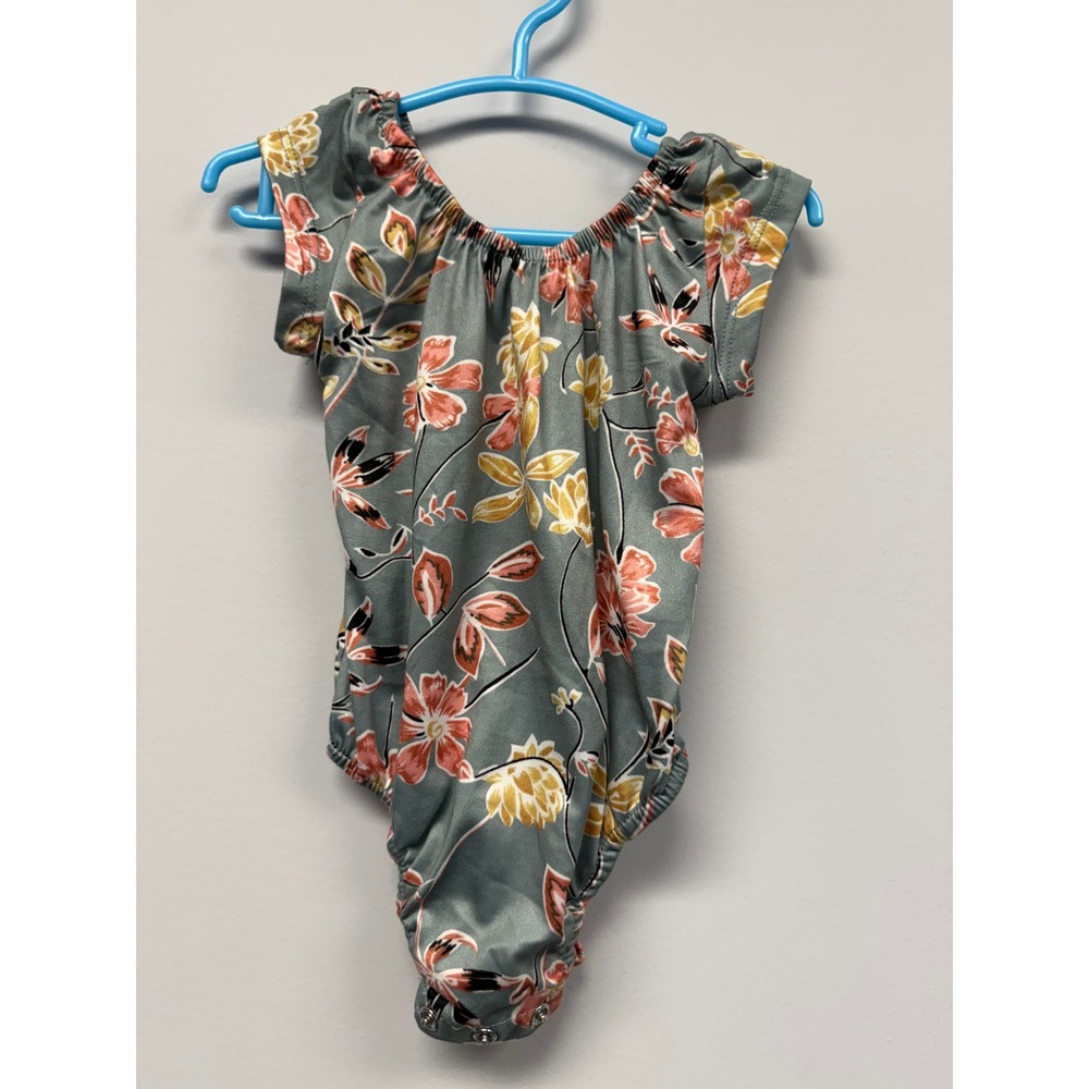 Baileys Blossoms Baby Girls Floral Bodysuit Sage Green Coral 9-12M Cap Sleeve
